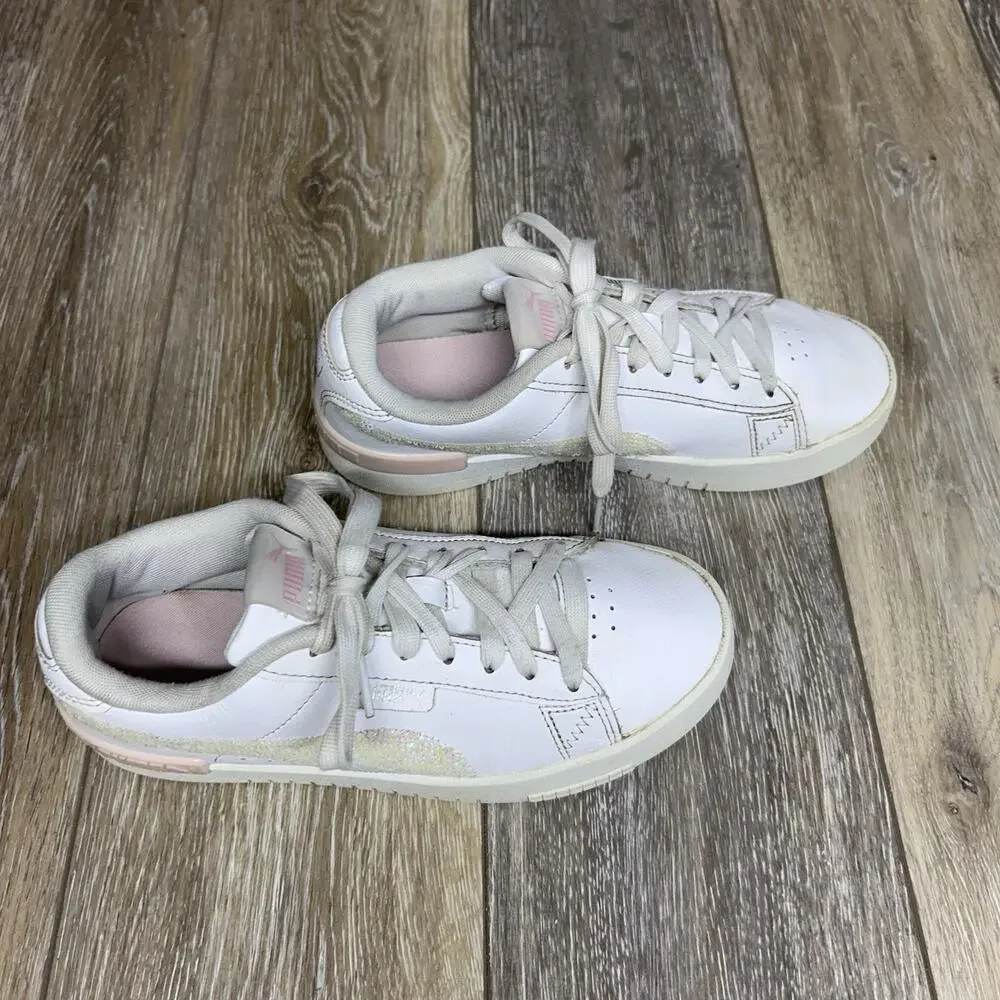 Puma Jada Pink Lady Sequin Kids Youth US Size 5C White Pink Sneaker Shoes